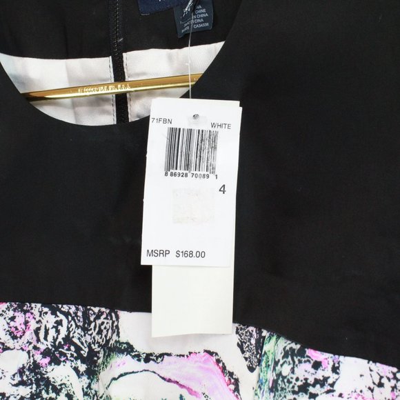 NWT! French Connection Black Mineral Pool Print Fringe Hem Mini Dress Size M - Picture 2 of 8